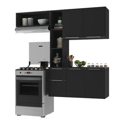 Cozinha Compacta Com Armário E Balcão Multimóveis Preta