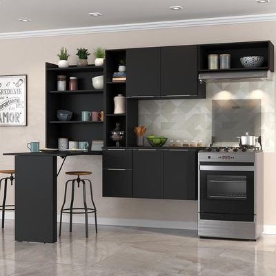 Cozinha Compacta Com Mesa Dobrável Sofia Multimóveis Preta