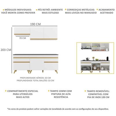Cozinha Compacta 4 Pç c/ Armário E Balcão Multimóveis Branca