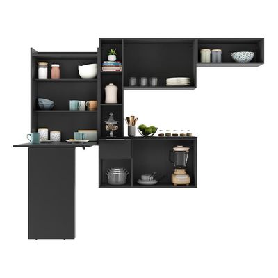 Cozinha Compacta Com Mesa Dobrável Sofia Multimóveis Preta