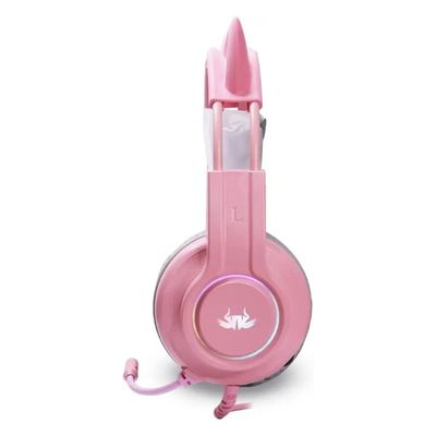 Headset Gamer Fone Gatinho Rosa Com Led RGB P2 Knup KP-GA04
