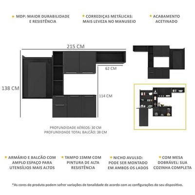 Cozinha Compacta Com Mesa Dobrável Sofia Multimóveis Preta