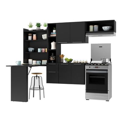 Cozinha Compacta Com Mesa Dobrável Sofia Multimóveis Preta
