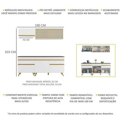 Cozinha Compacta 4 Pç c/ Armário E Balcão Multimóveis Branca