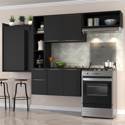 Cozinha Compacta Com Mesa Dobrável Sofia Multimóveis Preta