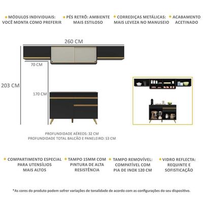 Cozinha Compacta 4 peças Armário e Balcão Veneza Gb Preta