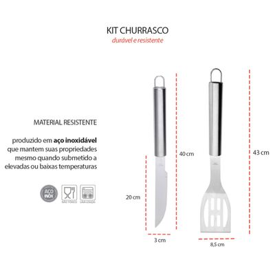 Espatula e Faca Cabo Longo Kit Churrasco Carne Inox 2un