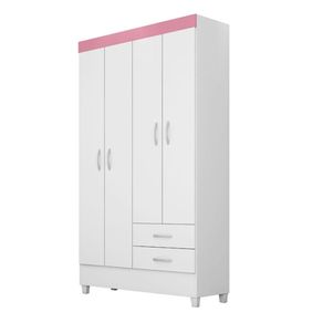 Guarda Roupa 4 Portas Com Pés Astro Branco Rosa Flex 42860