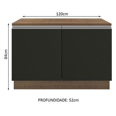 Balcão de Pia Madesa Glamy 120cm 2 Portas Tampo Rustic Preto