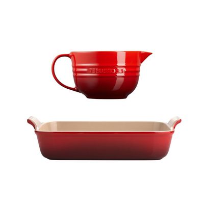 KIT LE CREUSET BOWL DE PREPARO 2L E TRAVESSA RETANGULAR HERITAGE 32CM Vermelho