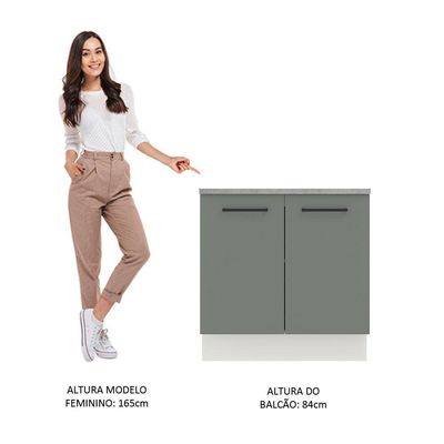 Balcão Madesa Agata 80 cm 2 Portas Branco e Cinza