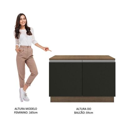 Balcão de Pia Madesa Glamy 120cm 2 Portas Tampo Rustic Preto