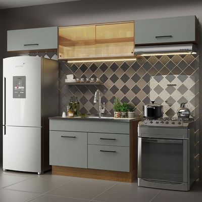 Cozinha Compacta com Armário e Balcão Cinza Agata Madesa