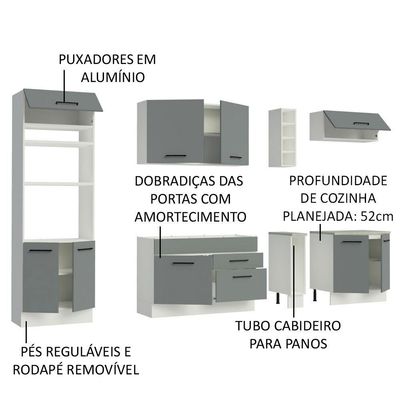 Cozinha Completa Agata sem Tampo e Pia Branco/Cinza Madesa