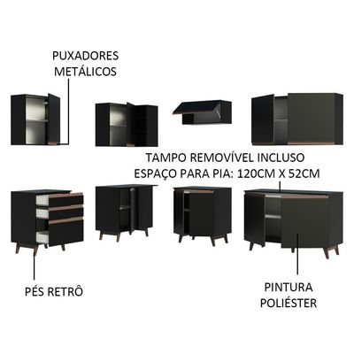 Cozinha Completa De Canto com Armário e Balcão Preto Reims
