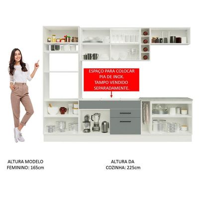 Cozinha Completa Agata sem Tampo e Pia Branco/Cinza Madesa