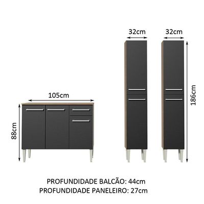 Cozinha Compacta Emilly Front Rustic/preto Madesa