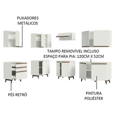 Cozinha Completa de Canto com Armário e Balcão Branco Reims