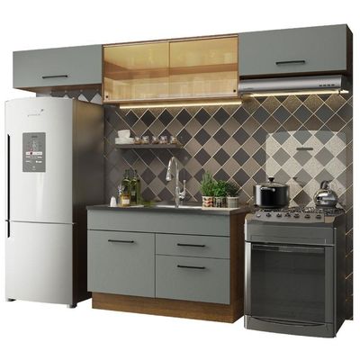 Cozinha Compacta com Armário e Balcão Cinza Agata Madesa