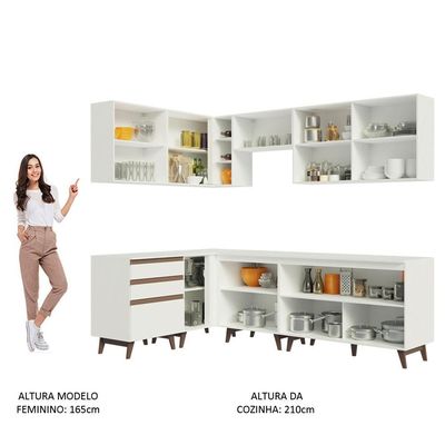 Cozinha Completa de Canto com Armário e Balcão Branco Reims