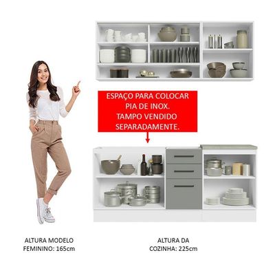Cozinha Completa Madesa Agata 180002 Com Armário E Balcão (sem Tampo E Pia) - Branco/cinza