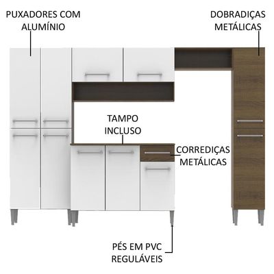 Cozinha Completa Emilly Branco com Armário e Balcão Madesa