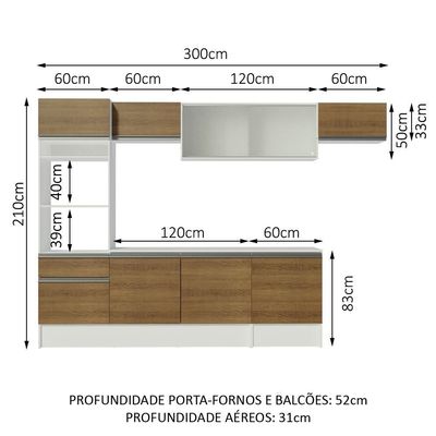 Cozinha Completa Madesa Topazio Armário Balcão Tampo Rústico