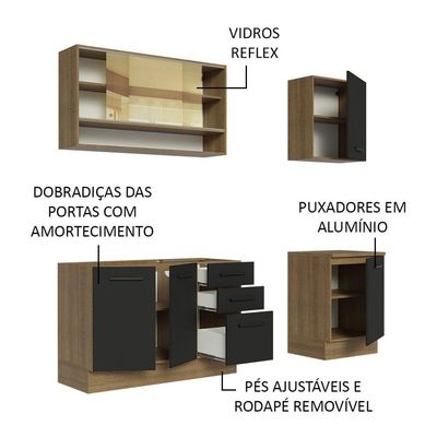 Cozinha Completa Madesa Agata 180002 Com Armário E Balcão (sem Tampo E Pia) - Rustic/preto