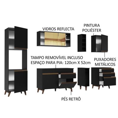 Cozinha Completa Madesa Reims com Armário e Balcão Preto