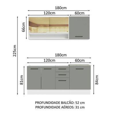 Cozinha Completa Madesa Agata 180002 Com Armário E Balcão (sem Tampo E Pia) - Branco/cinza