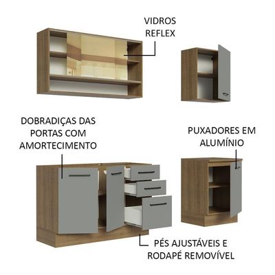 Cozinha Completa Madesa Agata 180002 Com Armário E Balcão (sem Tampo E Pia) - Rustic/cinza