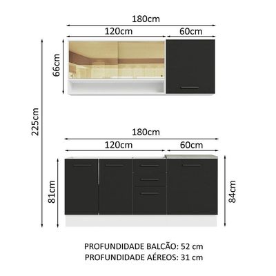 Cozinha Completa Madesa Agata 180002 Com Armário E Balcão (sem Tampo E Pia) - Branco/preto