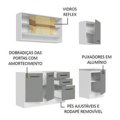 Cozinha Completa Madesa Agata 180002 Com Armário E Balcão (sem Tampo E Pia) - Branco/cinza