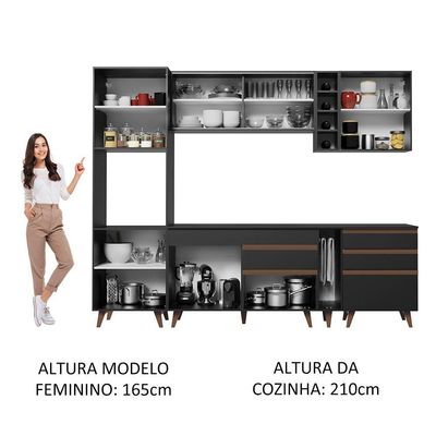 Cozinha Completa Madesa Reims com Armário e Balcão Preto