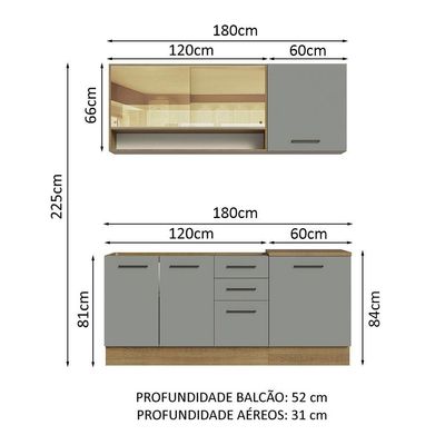 Cozinha Completa Madesa Agata 180002 Com Armário E Balcão (sem Tampo E Pia) - Rustic/cinza