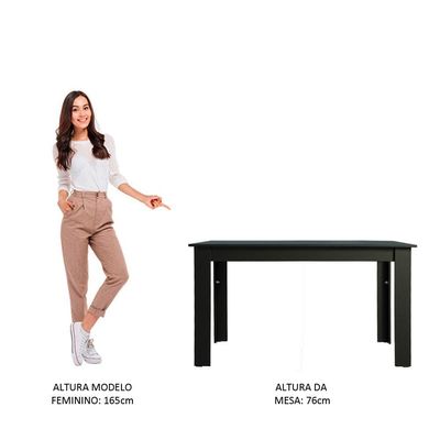 Mesa Madesa Retangular Tampo de Madeira Preto