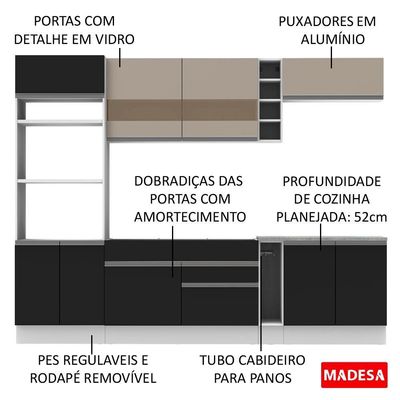 Cozinha Completa Vicenza com Armário e Balcão Preto Madesa
