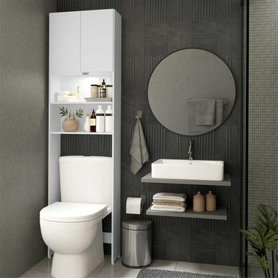 Armário Banheiro Com Led para Sanitário e 2 Portas Branco