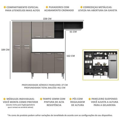Cozinha Compacta C/ Armário Balcão Tampo Pequim Sun