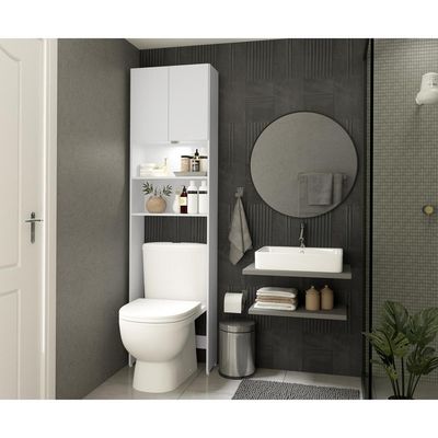 Armário Banheiro Com Led para Sanitário e 2 Portas Branco