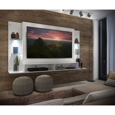 Painel Com Suporte Tv 60´´ e 2 Leds Prateleiras De Vidro