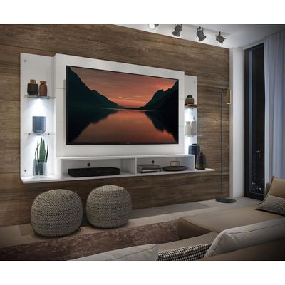Painel Com Suporte Tv 60´´ E 4 Leds Prateleiras De Vidro