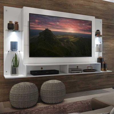 Painel Com Suporte Tv 60´´ e 2 Leds Prateleiras De Vidro