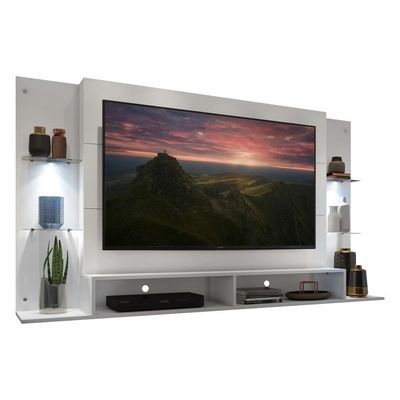 Painel Com Suporte Tv 60´´ e 2 Leds Prateleiras De Vidro