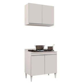 Kit Armário Aéreo e Balcão para Cooktop de Cozinha 02 Portas Diana Branco 80 cm - D'Rossi