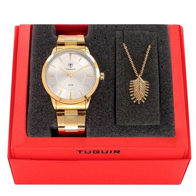 Relógio Tuguir Feminino Ref:Tg145 Tg35024 Dourado + Semijoia