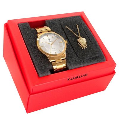 Relógio Tuguir Feminino Ref:Tg145 Tg35024 Dourado + Semijoia