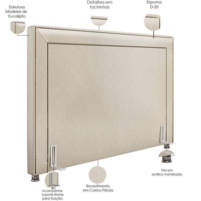 Cabeceira Cama Box Casal Queen 160 cm P05 Berlim Corino Branco - Lyam Decor