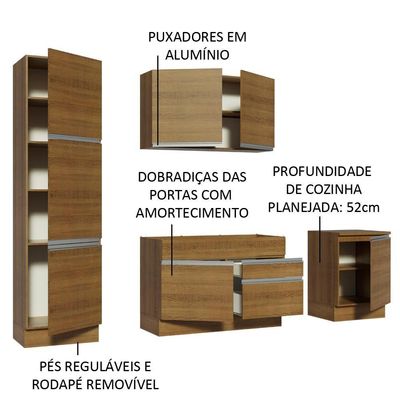 Cozinha Bari com Armário e Balcão sem Tampo e Pia Madesa