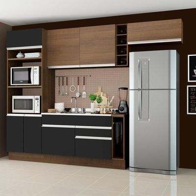 Cozinha Completa Safira com Armário e Balcão Preto Madesa